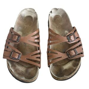 Birkenstock Birk Granada Brown Leather Strap BuckleCork Sandals, US Size 7.5